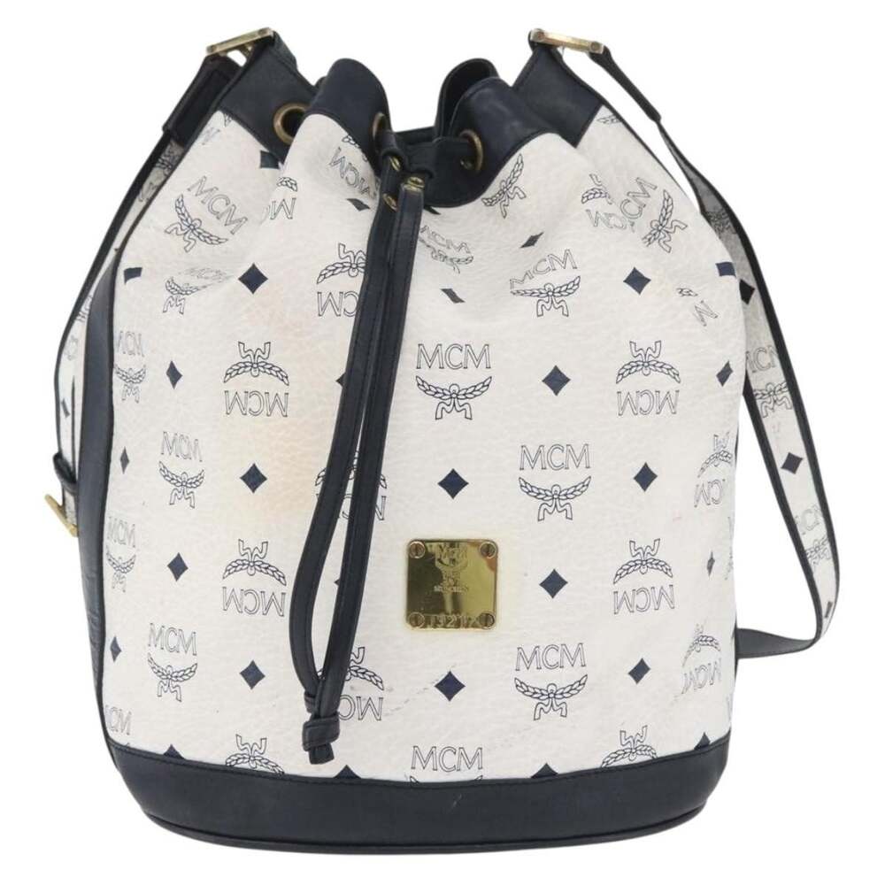 MCM Visetos Logogram Shoulder Bag White Gold